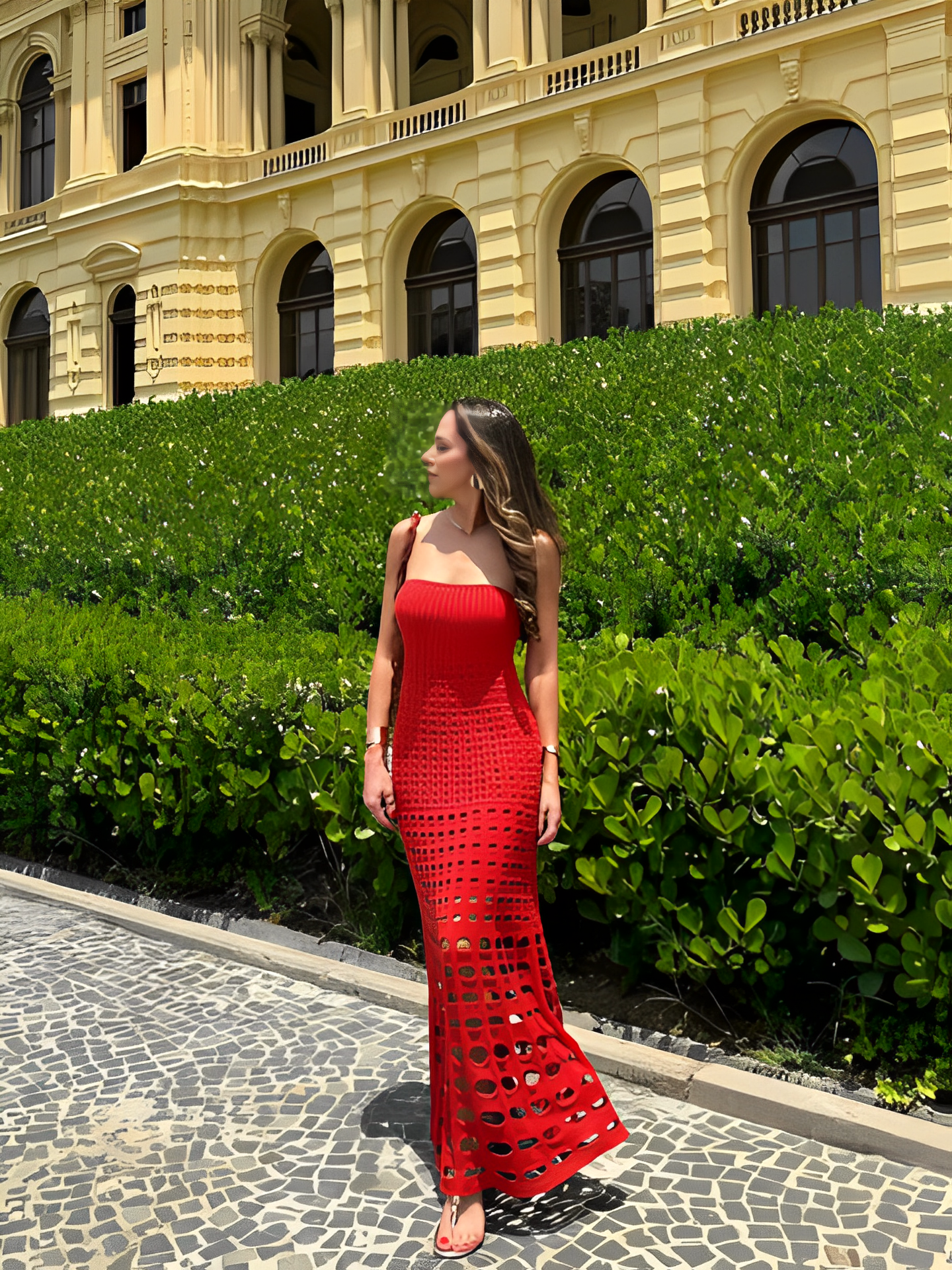 Vestido Feminino Longo de Tricô Tomara que Caia com Modelagem Sereia - Bella