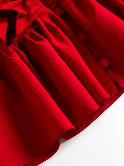 Blusa Feminina com Babados Decote em V com Botões - Isabella