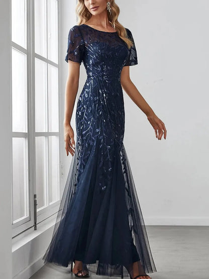 Vestido Feminino Longo de Festa Sereia com Tule e Bordados - Lyra