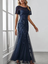 Vestido Longo de Festa Sereia com Tule Transparente e Bordados -  Lyra [FRETE FULL]