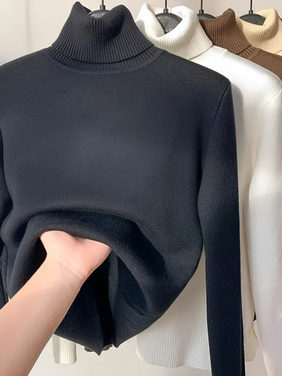 Suéter Peluciado de Algodão com Gola Alta Canelada Básico - Hillary