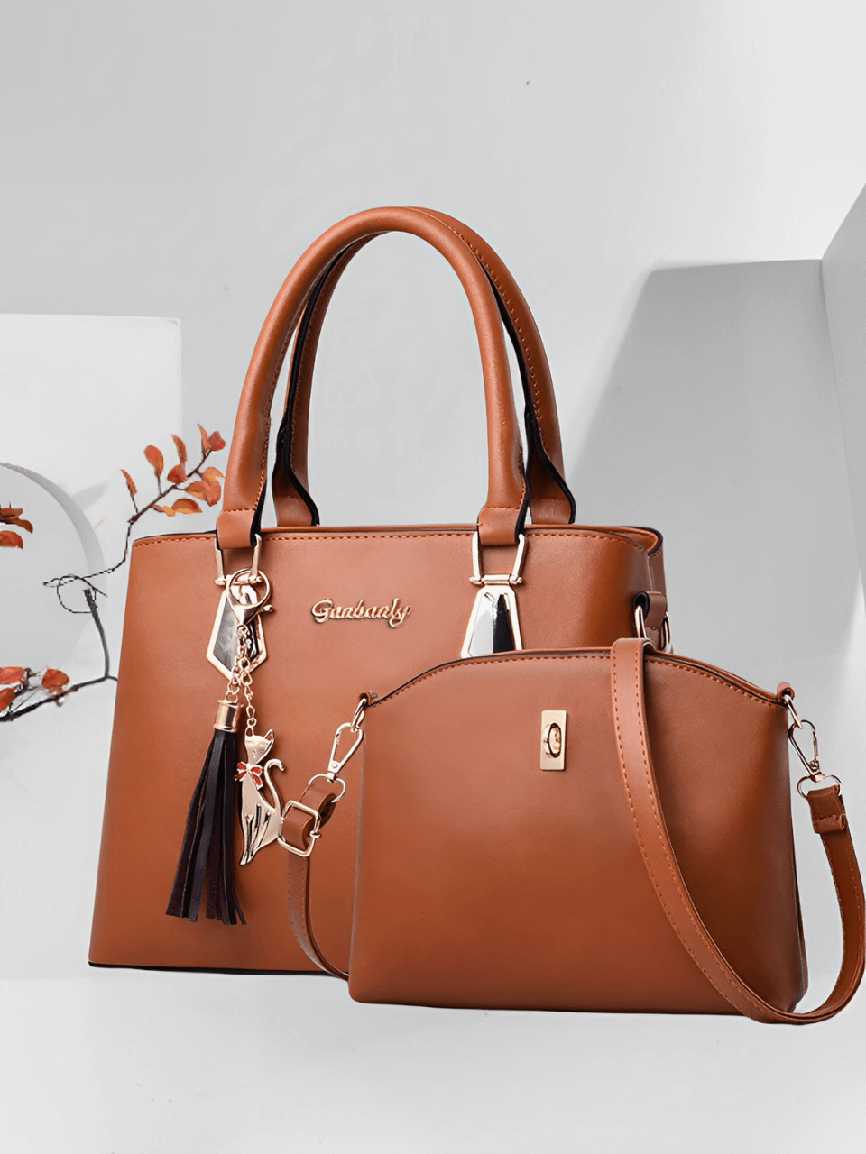 Conjunto de 2 Bolsas Femininas em Couro PU com Alça Transversal – Amber