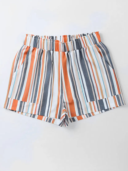 Short Feminino Listrado com Cintura Elástica e Bolsos - Marilia