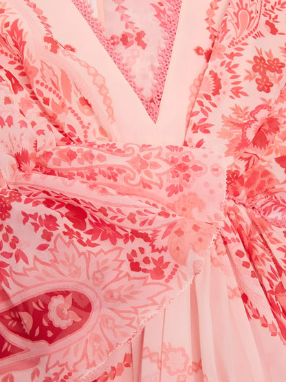 Vestido Feminino Longo Estampado de Manga Longa e Acinturado - Clarisse