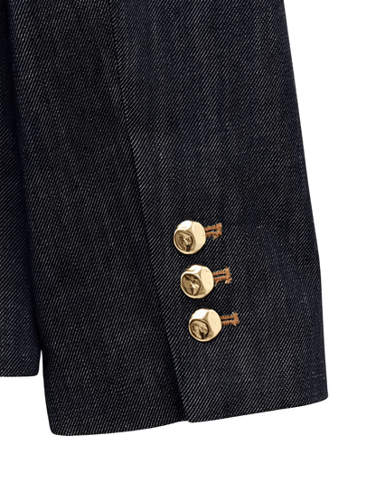 Conjunto Feminino de 3 Peças Jeans com Blazer Acinturado Corset Peplum e Calça Wide Leg Cintura Alta - Kendall