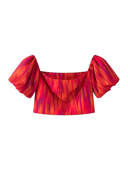 Conjunto Feminino Estampado com Blusa Ciganinha e Mangas Bufantes e Saia Lápis - Martina