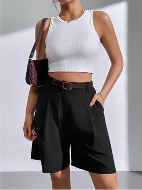 Bermuda Feminina em Alfaiataria com Cintura Alta Bolsos Laterais e Pregas Frontais Elegantes – Magdalena [FRETE FULL]