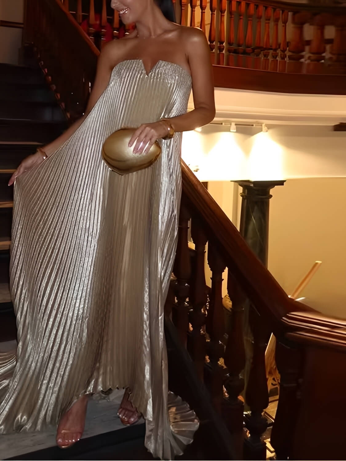 Vestido Longo Plissado Acetinado Tomara que Caia Assimétrico - Éris [FRETE FULL]