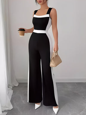 Macacão Longo Pantalona com Faixas Laterais e Gola Quadrada – Eliane