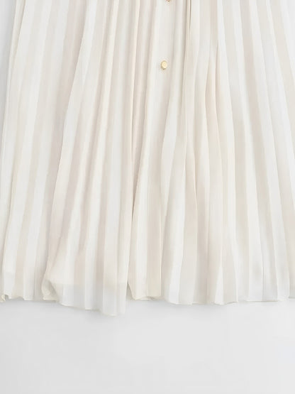 Vestido Feminino Chemise Midi Plissado com Botões - Fleur