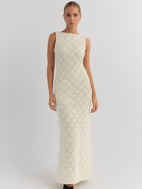 Vestido Longo em Crochê Vazado com Fenda Lateral – Filipa [FRETE FULL]
