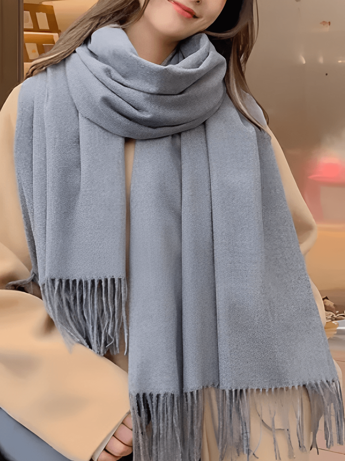 Cachecol Feminino Grande em Caxemira com Franjas – Ana