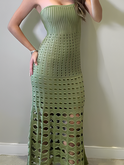Vestido Feminino Longo de Tricô Tomara que Caia com Modelagem Sereia - Bella