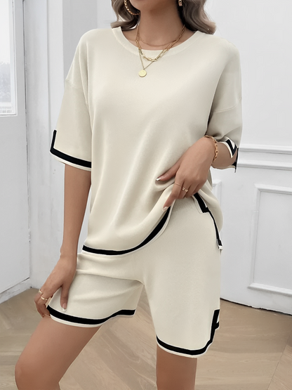 Conjunto Feminino em Viscose com Blusa Mullet de Manga Curta e Short com Cintura Ajustável e Recortes Laterais - Andreza