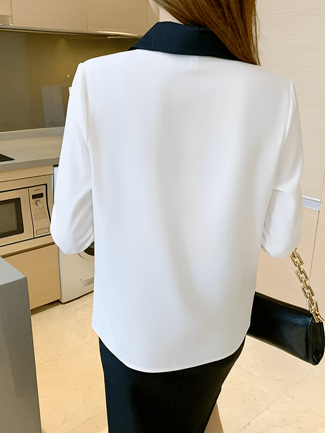 Camisa Chiffon Bicolor Contrastante e Botões Perolados  – Monica