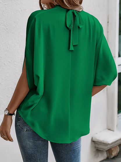 Blusa Feminina com Mangas Mocergo Vazadas e Gola Laço Amarração na Nuca - Catherine