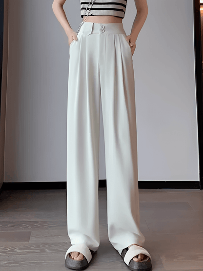 Calça Feminina Alfaiataria Wide Leg Cintura Alta com Lenço Estampado Removível e Bolsos – Amara