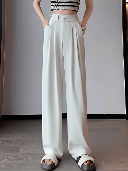 Calça Feminina Alfaiataria Wide Leg Cintura Alta com Lenço Estampado Removível e Bolsos – Amara