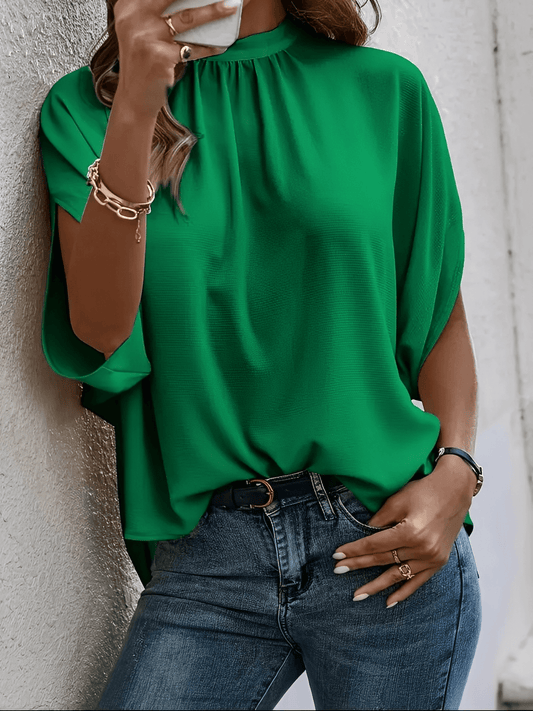 Blusa Feminina com Mangas Mocergo Vazadas e Gola Laço Amarração na Nuca - Catherine