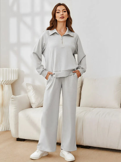 Conjunto Feminino com Suéter Gola Alta Ajustável e Calça Cintura Média com Ajuste de Cordão - Alessandra