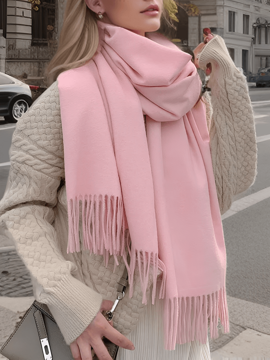 Cachecol Feminino Grande em Caxemira com Franjas – Ana