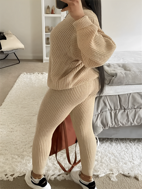 Conjunto de Tricô com Suéter Oversized e Calça Legging Ajustável – Ranya