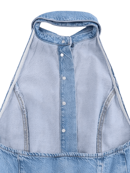 Macacão Feminino Jeans com Decote Nadador e Abertura Frontal em Botões Modelagem Wide Leg  - Jordana