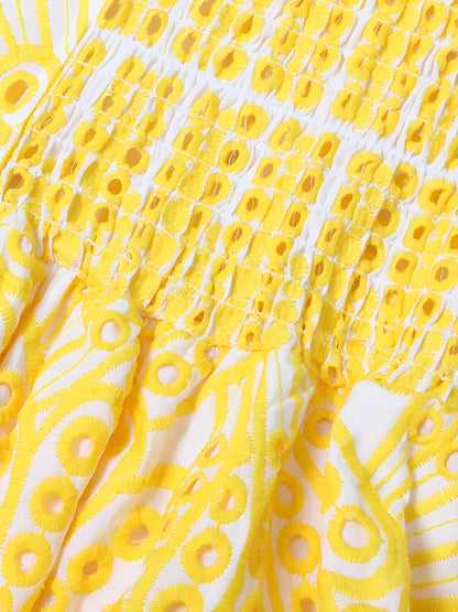 Vestido Feminino Midi de Laise com Babados e Elástico nas Costas - Marina