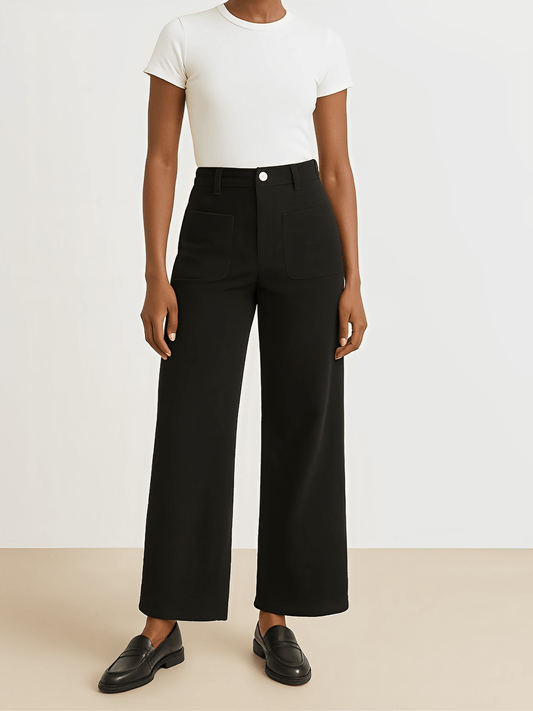 Calça Feminina Vintage em Veludo Cotelê com Bolsos Frontais Cintura Alta e Modelagem Wide Leg - Antonia