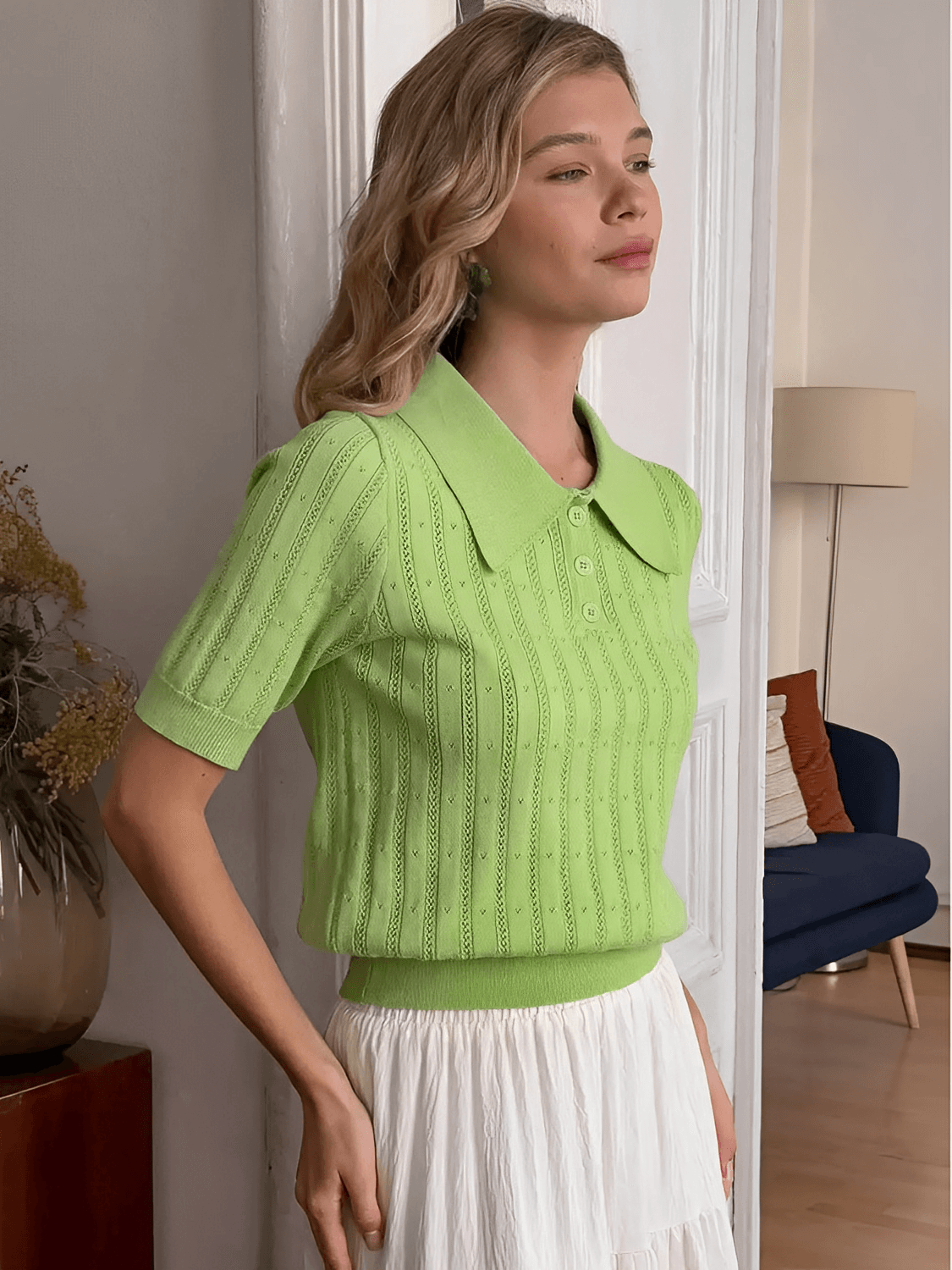 Blusa Feminina em Tricô Gola Polo com Costura em Relevo e Decote com Botões – Lily