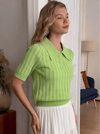 Blusa Feminina em Tricô Gola Polo com Costura em Relevo e Decote com Botões – Lily