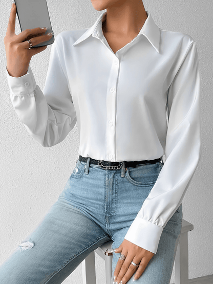 Camisa Body Feminina Estilo Alfaiataria com Punhos Estruturados e Botões – Mercedes