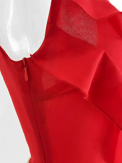 Vestido Feminino Longo de Festa em Chiffon com Babados Alças Finas e Costas Decotadas - Cassandra
