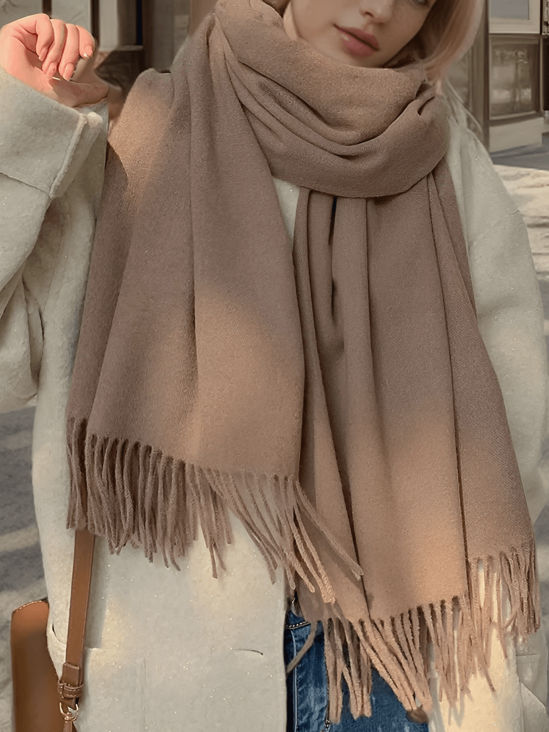 Cachecol Feminino Grande em Caxemira com Franjas – Ana