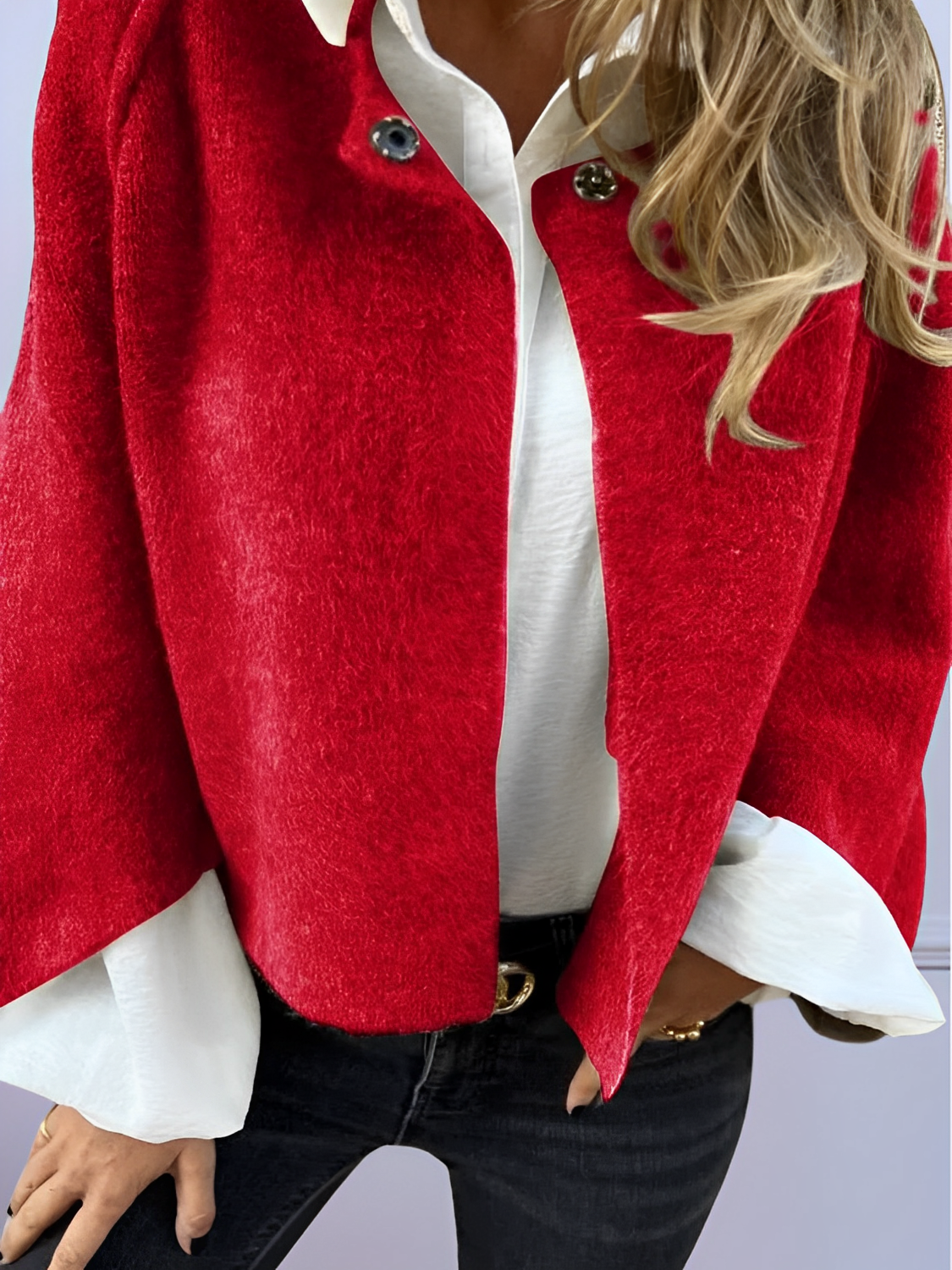 Casaco Feminino Estilo Capa com Textura  Peluciada e Botão de Pressão – Julie [FRETE FULL]