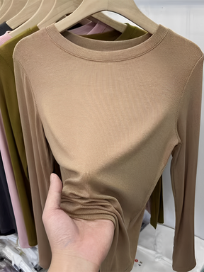 Blusa de Manga Longa Texturizada com Gola Redonda – Izabele