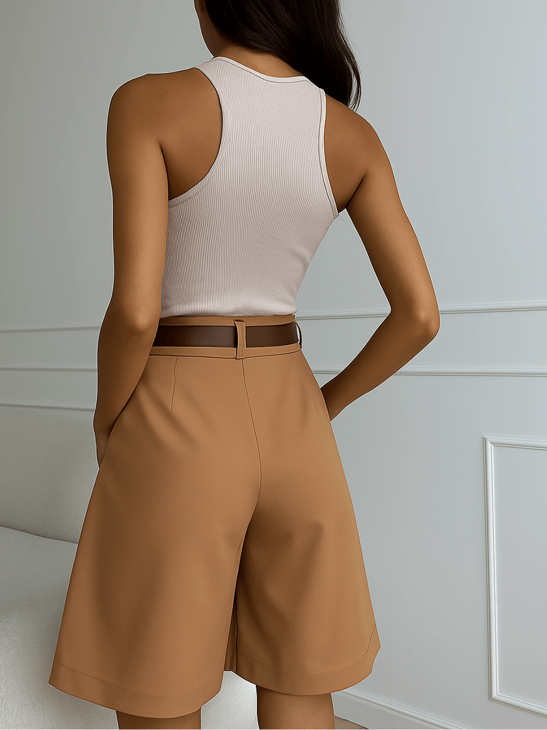 Bermuda em Alfaiataria com  Drapeado Frontal Bolsos e Cinto – Milena