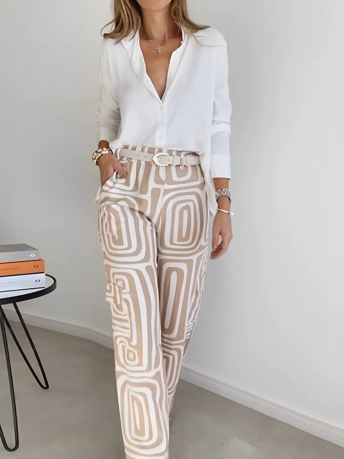 Conjunto com Camisa de Manga Longa e Calça Estampa Geométrica - Bianca