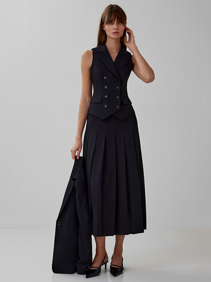 Conjunto Feminino de Alfaiataria com  Colete Clássico e Saia Midi Plissada - Lizandra