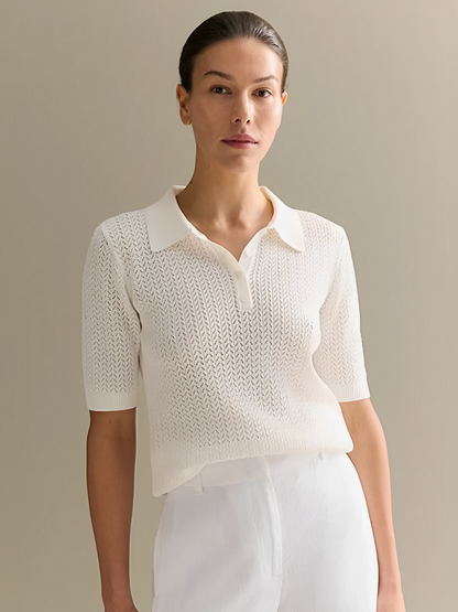 Blusa Feminina em Viscose Texturizada com Gola Polo e Decote com Botões Frontais - Tábata