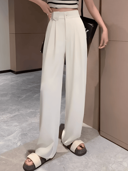 Calça Feminina Alfaiataria Wide Leg Cintura Alta com Lenço Estampado Removível e Bolsos – Amara