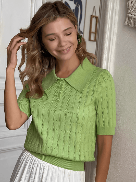 Blusa Feminina em Tricô Gola Polo com Costura em Relevo e Decote com Botões – Lily