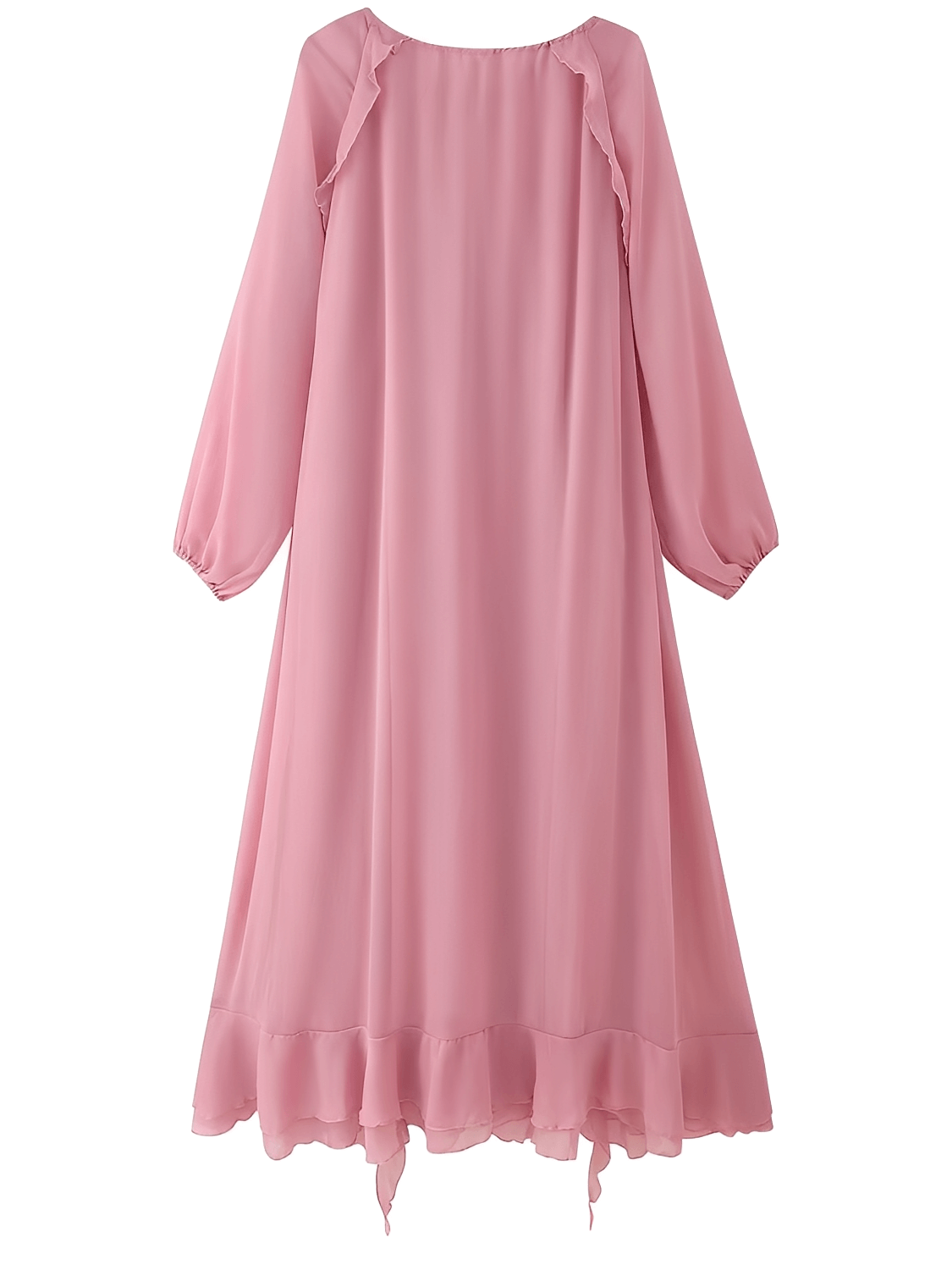 Vestido Feminino Longo em Chiffon com Babados em Camadas Decote em V e Mangas Longas – Amelie
