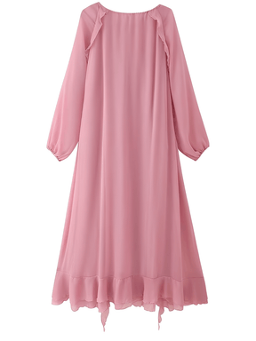 Vestido Longo em Chiffon com Babados Decote em V e Mangas Longas  – Amelie [FRETE FULL]