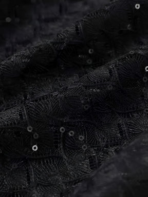 Macacão de Renda com Lantejoulas Plumas e Calça Flare de Veludo - Noir [FRETE FULL]