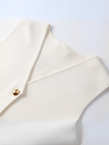 Conjunto Feminino Alfaiataria com Colete de Botões e Saia Longa em Camadas Plissada - Mirella