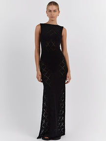 Vestido Longo em Crochê Vazado com Fenda Lateral – Filipa [FRETE FULL]
