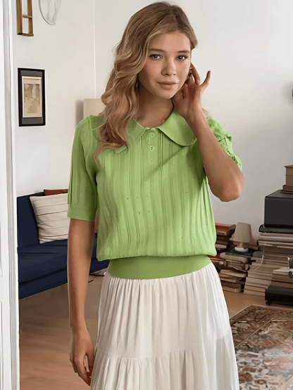 Blusa Feminina em Tricô Gola Polo com Costura em Relevo e Decote com Botões – Lily