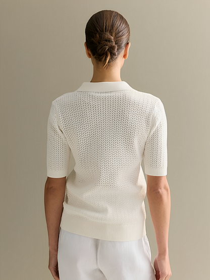 Blusa Feminina em Viscose Texturizada com Gola Polo e Decote com Botões Frontais - Tábata