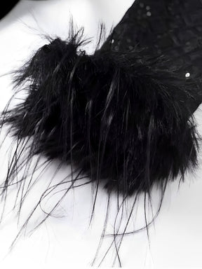 Macacão de Renda com Lantejoulas Plumas e Calça Flare de Veludo - Noir [FRETE FULL]